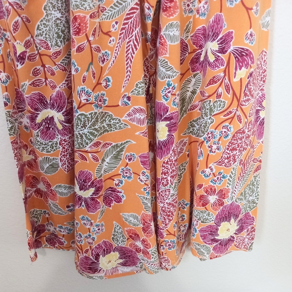 Christian Siriano Rayon Orange Floral Beachy Wide Leg Pants - Picture 3 of 8